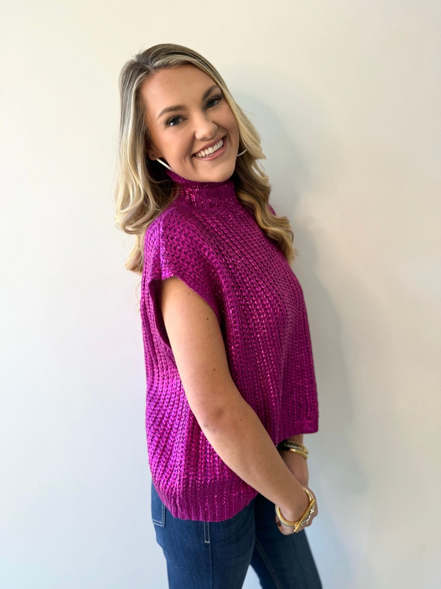 Glitzy Metallic Sweater - Magenta