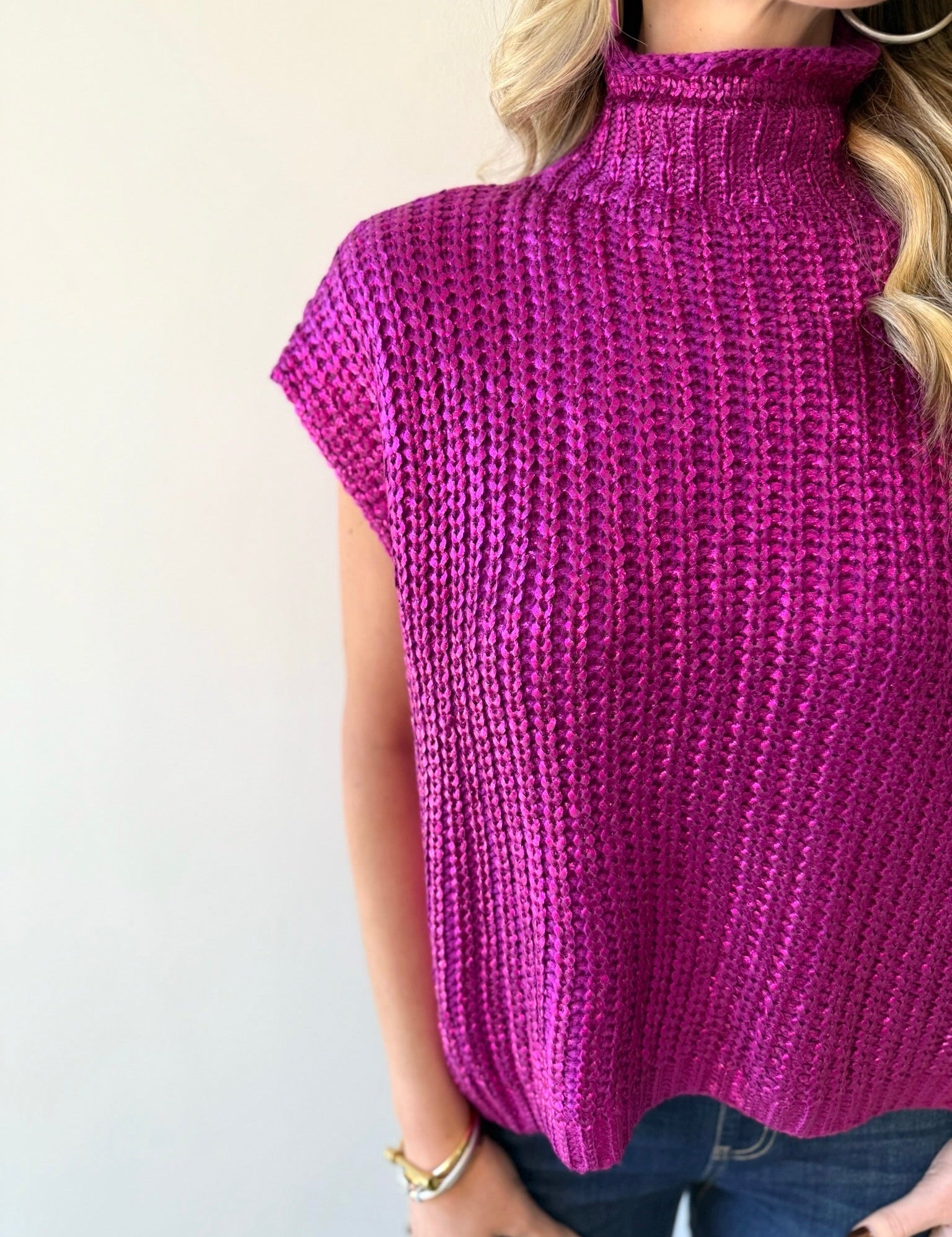Glitzy Metallic Sweater - Magenta