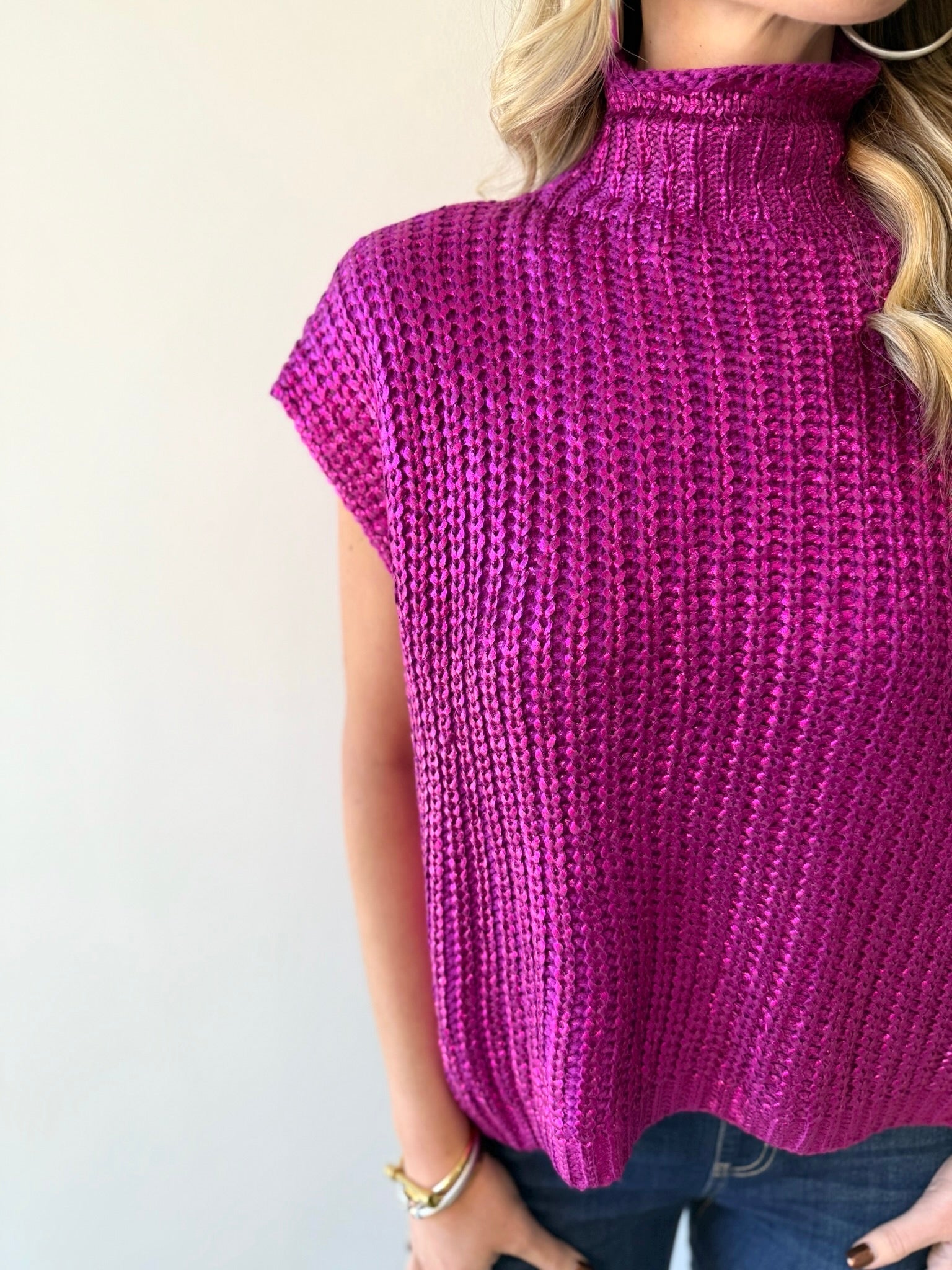 Glitzy Metallic Sweater - Magenta