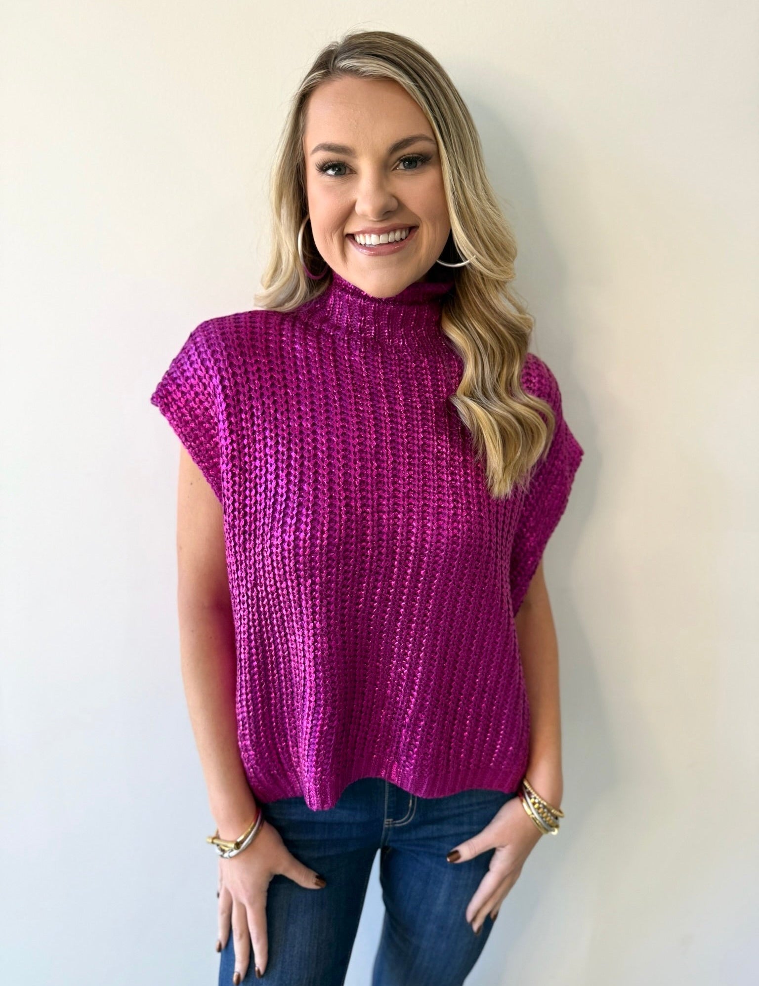 Glitzy Metallic Sweater - Magenta