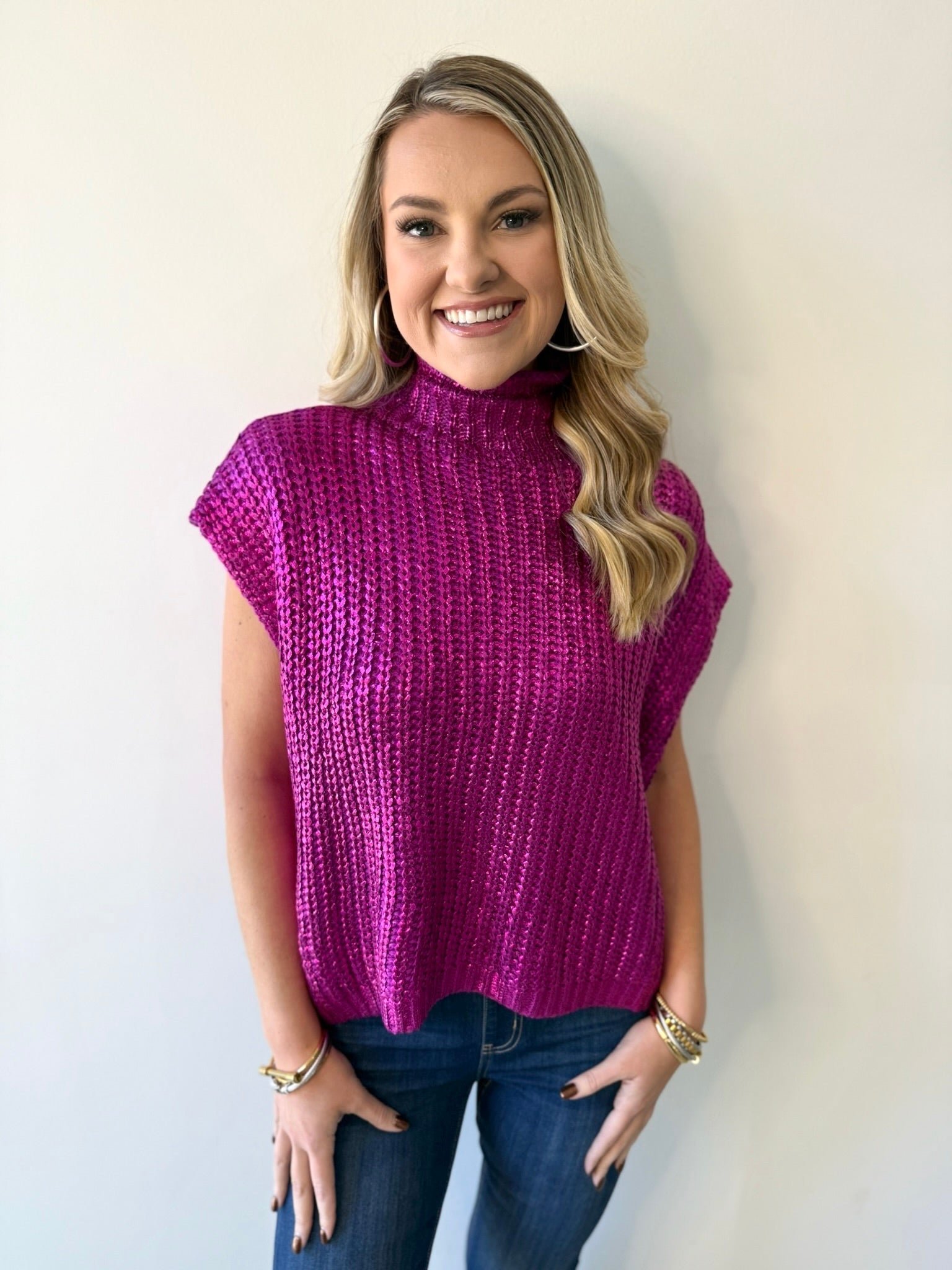 Glitzy Metallic Sweater - Magenta