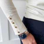 Gold Ball Accent Knit Top - Cream