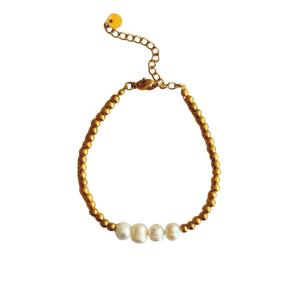 Gold Bead and Four Pearl Bracelet
