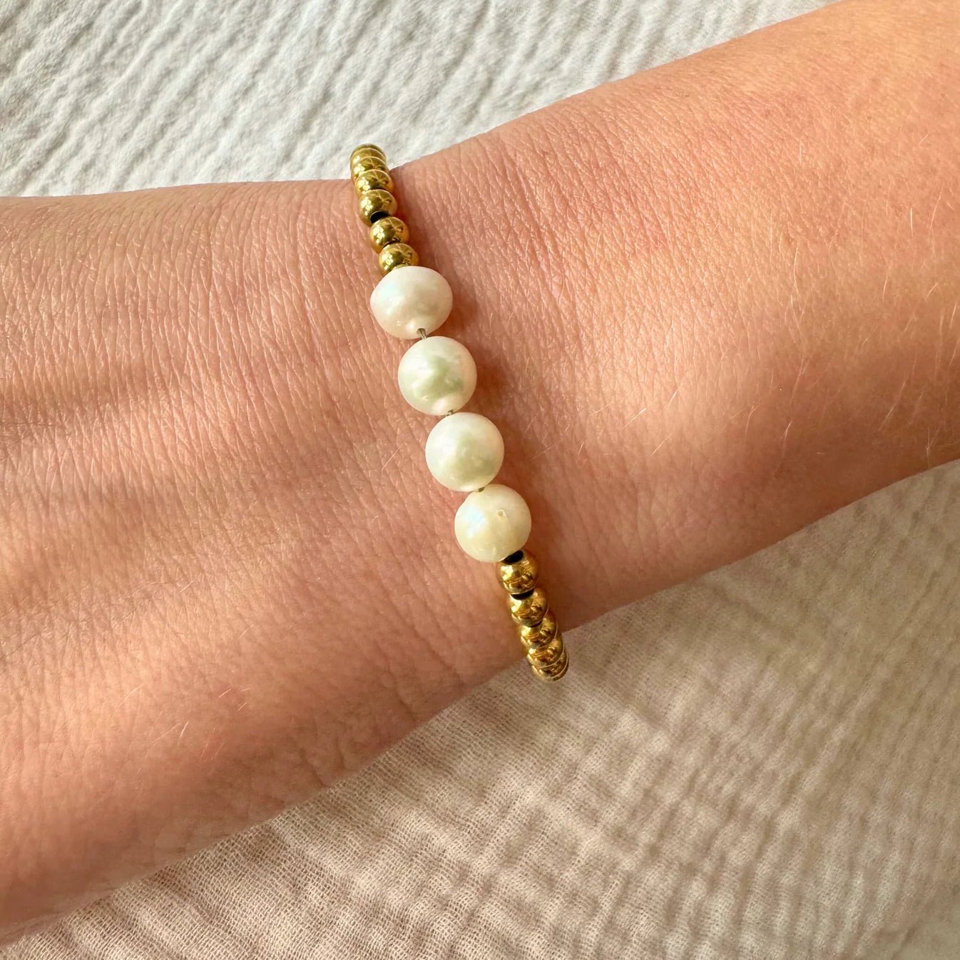 Gold Bead and Four Pearl Bracelet