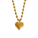 Gold Bead and Puff Heart Necklace
