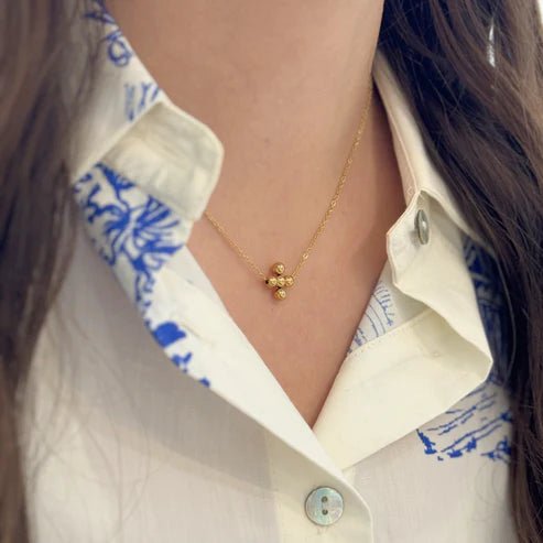 Gold Bead Cross Necklace