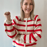 Gold Button Detail Stripe Raglan Sweater