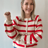 Gold Button Detail Stripe Raglan Sweater