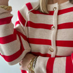 Gold Button Detail Stripe Raglan Sweater
