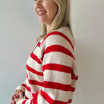 Gold Button Detail Stripe Raglan Sweater