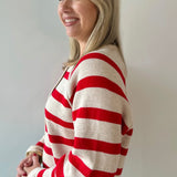 Gold Button Detail Stripe Raglan Sweater