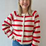 Gold Button Detail Stripe Raglan Sweater
