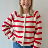 Gold Button Detail Stripe Raglan Sweater