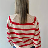 Gold Button Detail Stripe Raglan Sweater