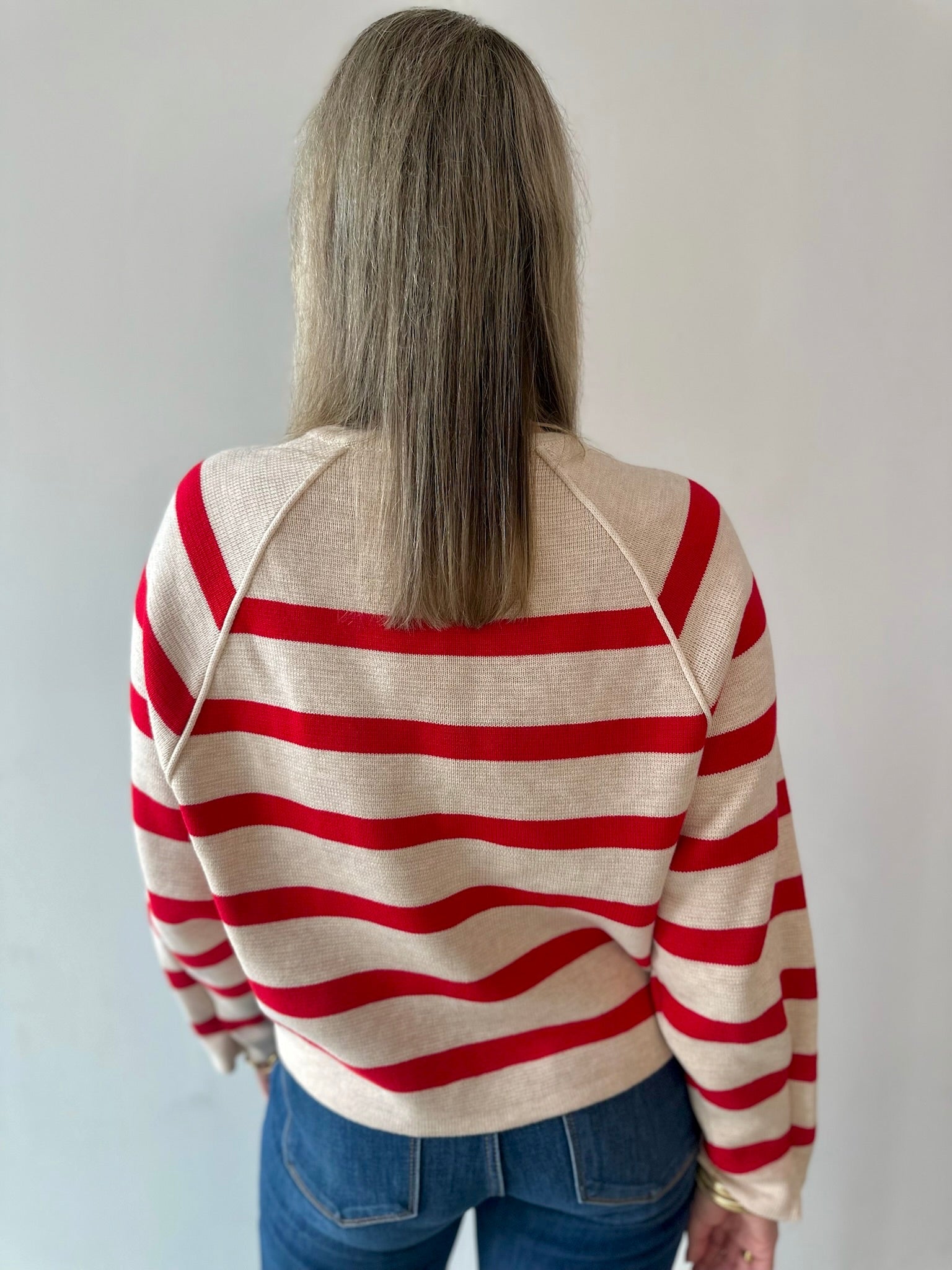Gold Button Detail Stripe Raglan Sweater