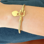 Gold Cable Bangle with Heart Charm