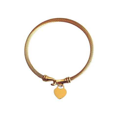 Gold Cable Bangle with Heart Charm