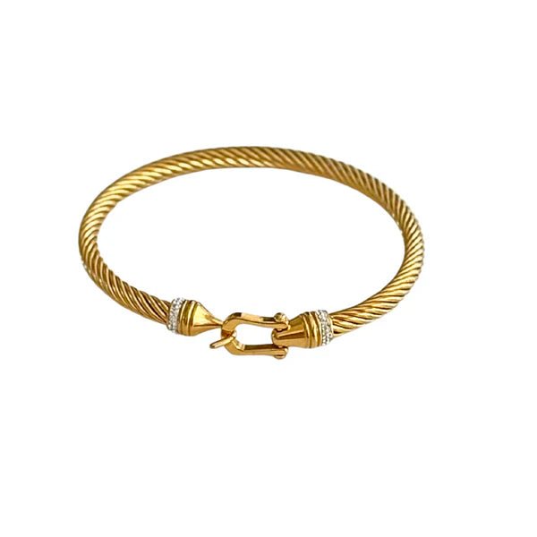 Gold Cable Bangle with Hook Clasp