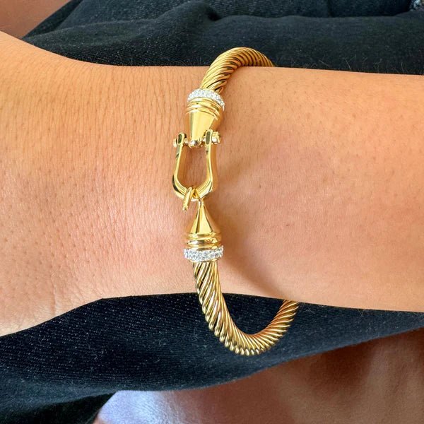 Gold Cable Bangle with Hook Clasp