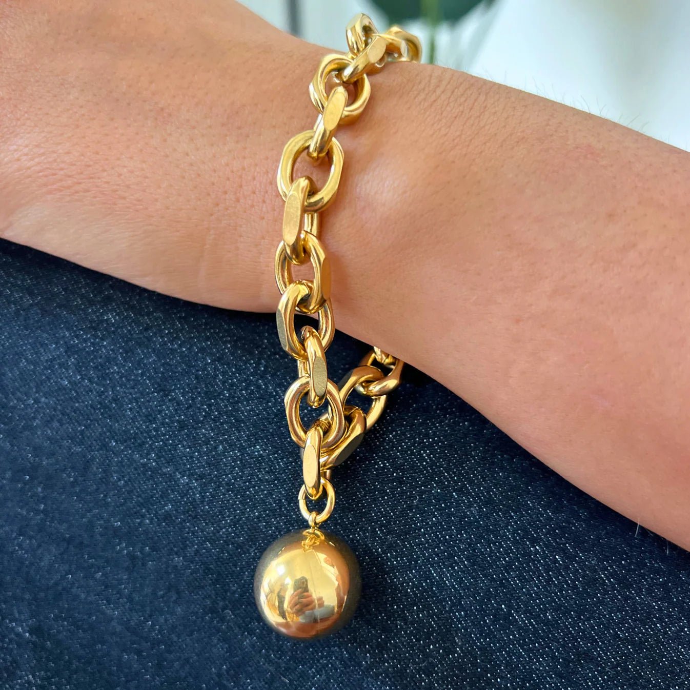 Gold Chain Bracelet with Gold Ball