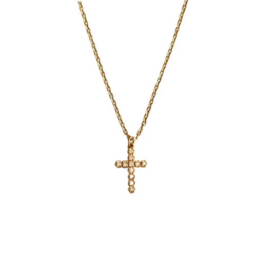 Gold Cross Necklace with Cubic Zirconia