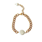 Gold Curb Chain with Coin Pearl Clasp Bracelet