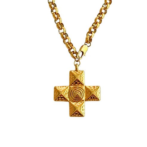 Gold Large Block Cross Pendant Necklace