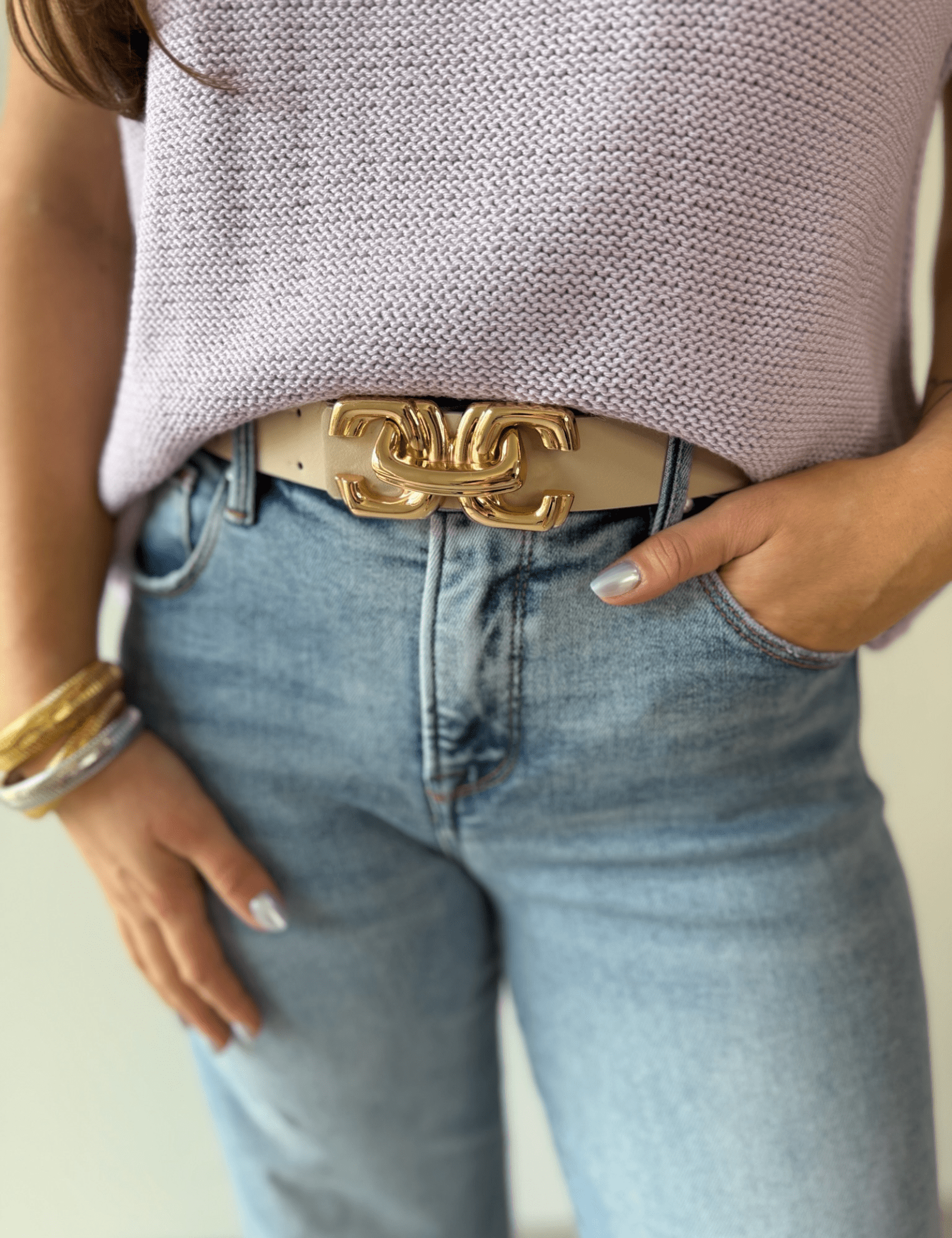 Gold Link Belt - Cream
