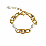 Gold Oval Link Bracelet with Baroque Pearls