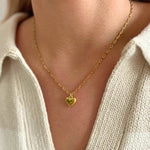 Gold Paperclip Chain with Heart Charm