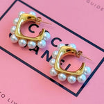 Gold & Pearl Geometric C - Hoop