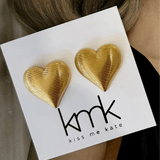 Gold Ribbed Heart Earring