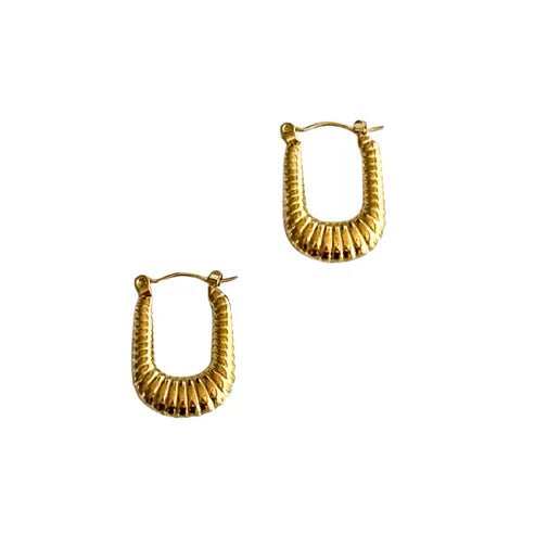 Gold Ribbed U - Shape Hoop