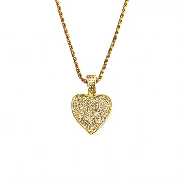 Gold Rope Chain with Pavé Heart Pendant