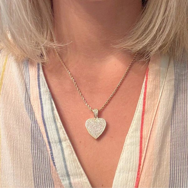 Gold Rope Chain with Pavé Heart Pendant