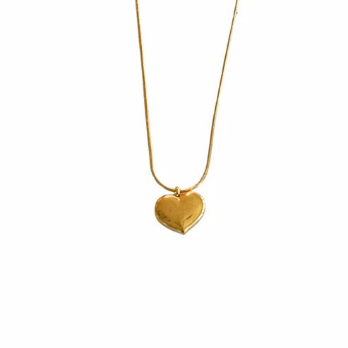 Gold Snake Chain with Small Heart Charm Necklace