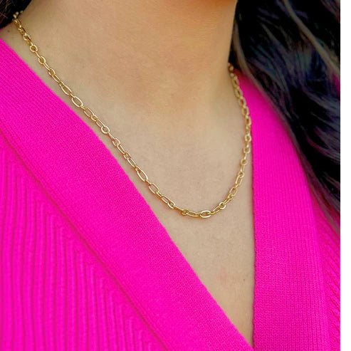 Gold Textured Link Necklace