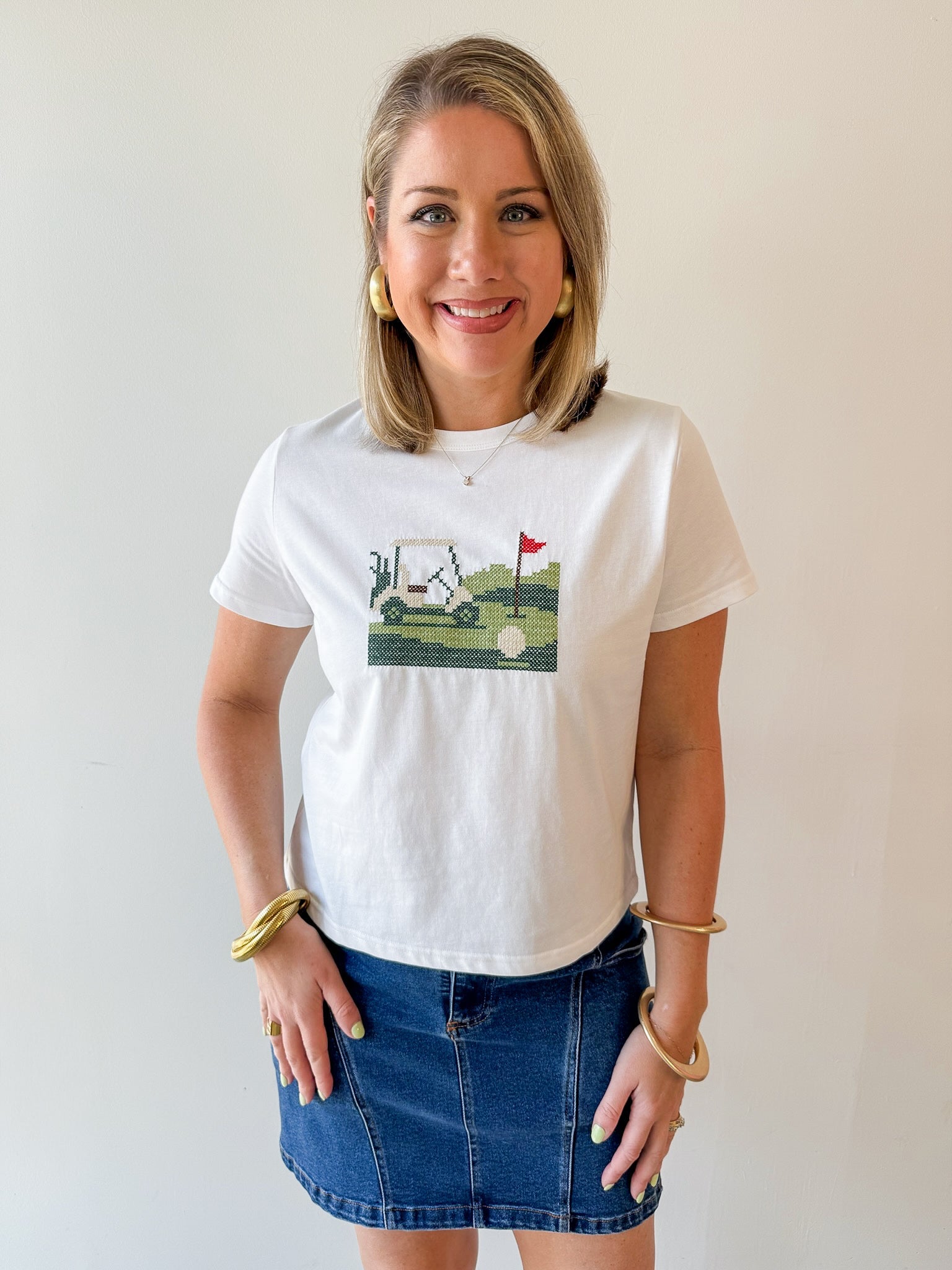 Golf Cart Embroidered Knit Tee