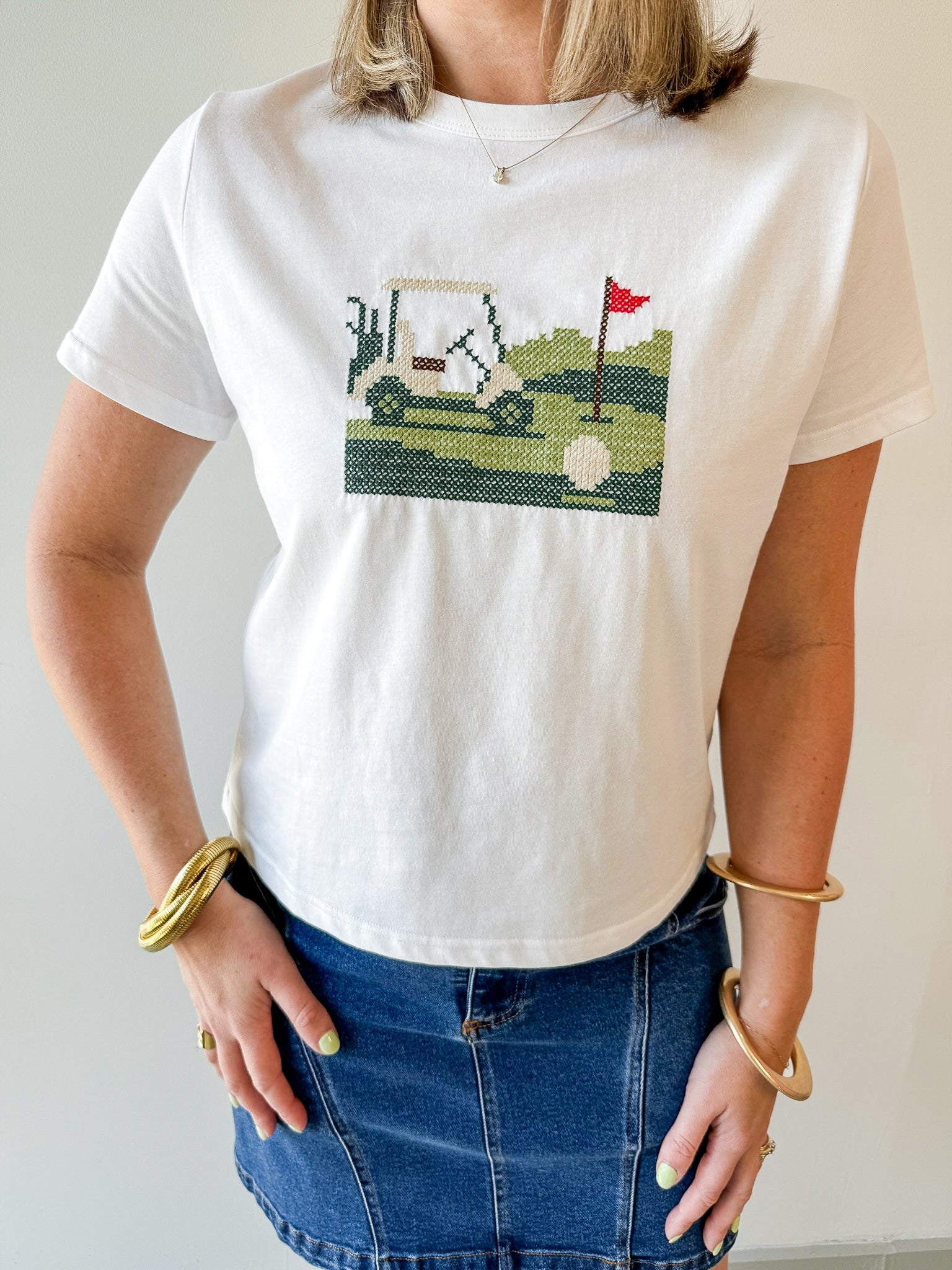 Golf Cart Embroidered Knit Tee