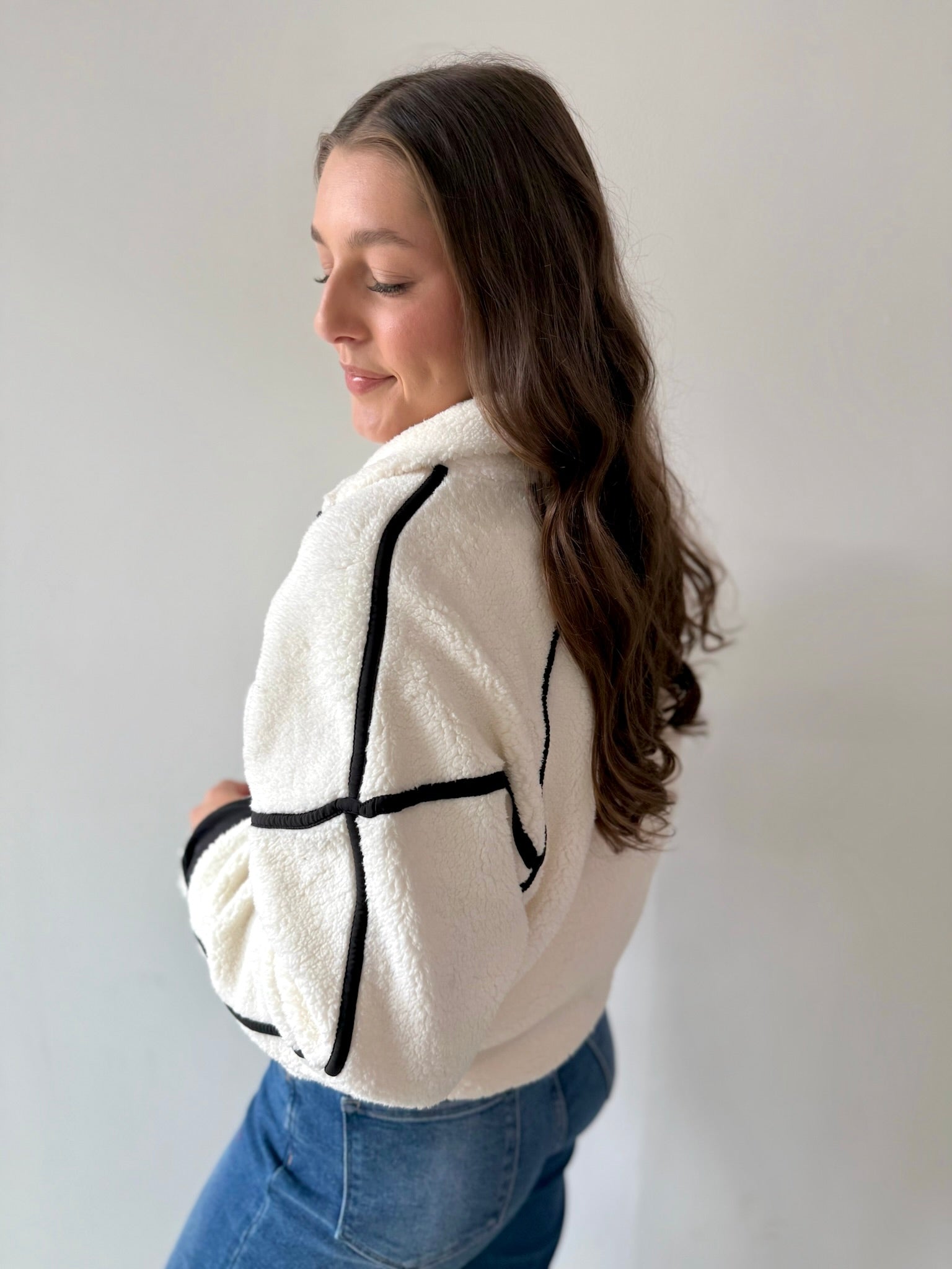 Half Zip Fleece Sweatshirt - Ivory