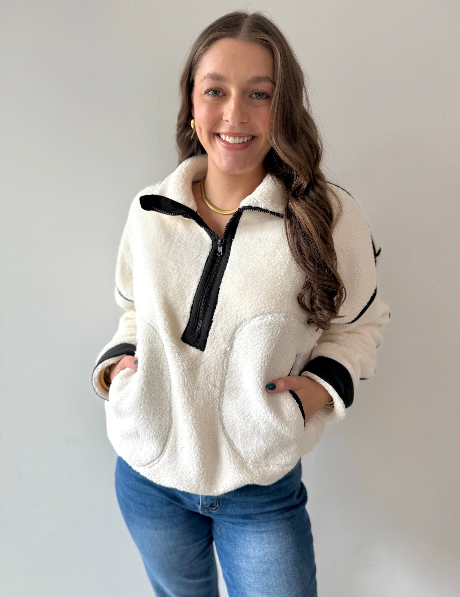 Half Zip Fleece Sweatshirt - Ivory