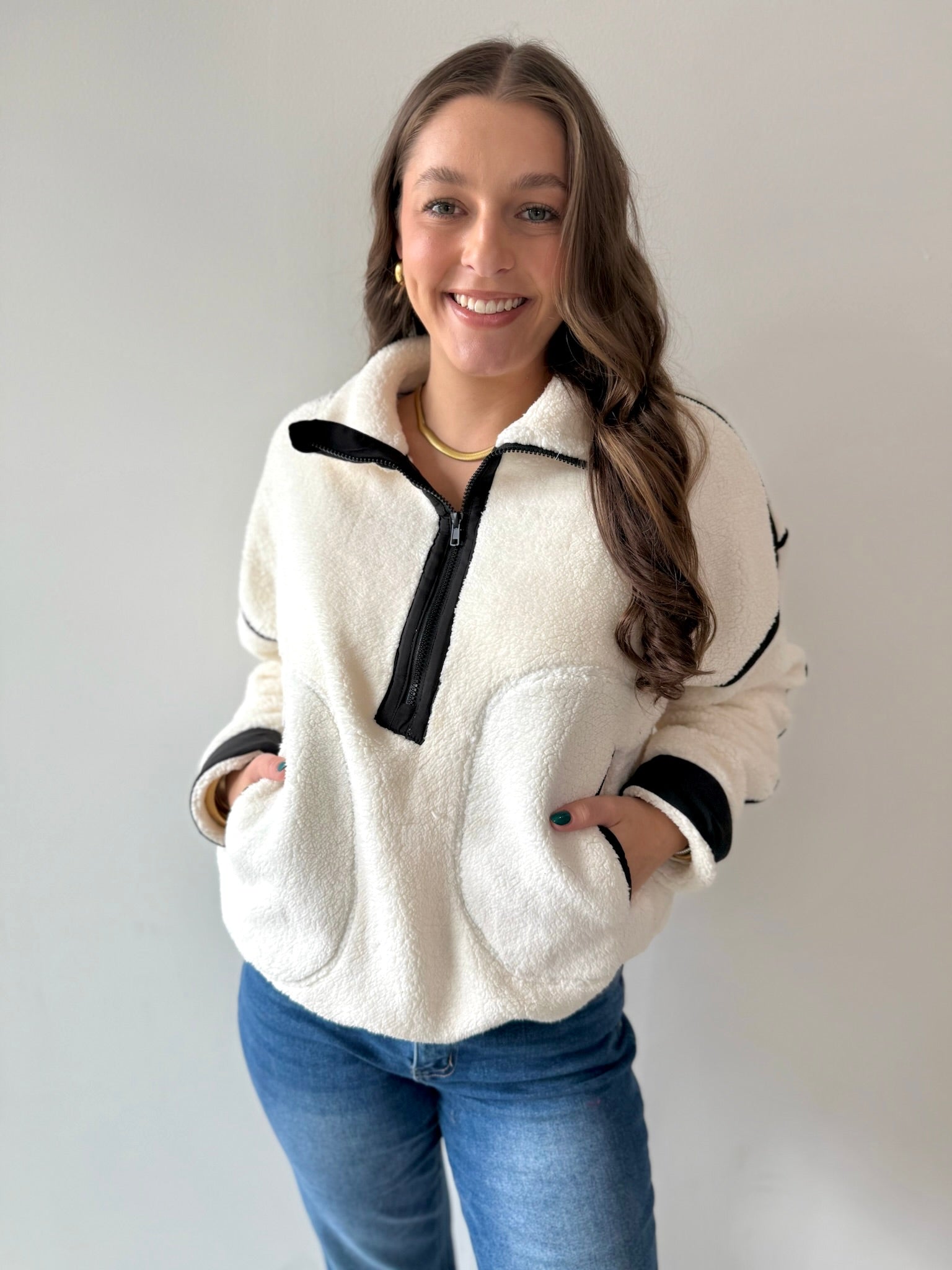 Half Zip Fleece Sweatshirt - Ivory