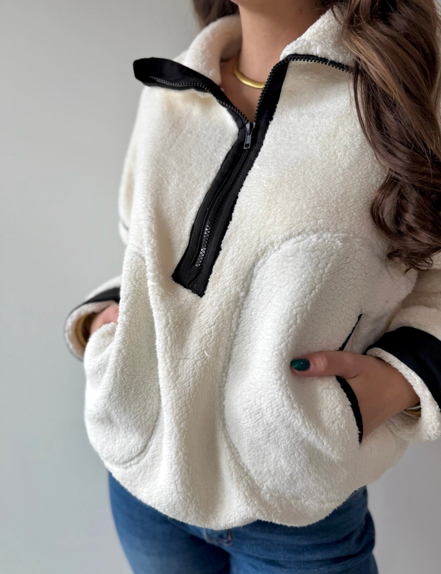 Half Zip Fleece Sweatshirt - Ivory