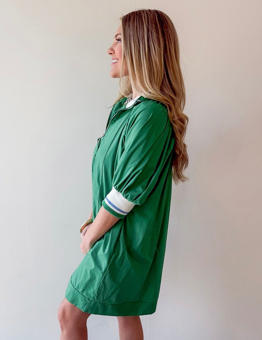 Half Zip Mini Dress - Green