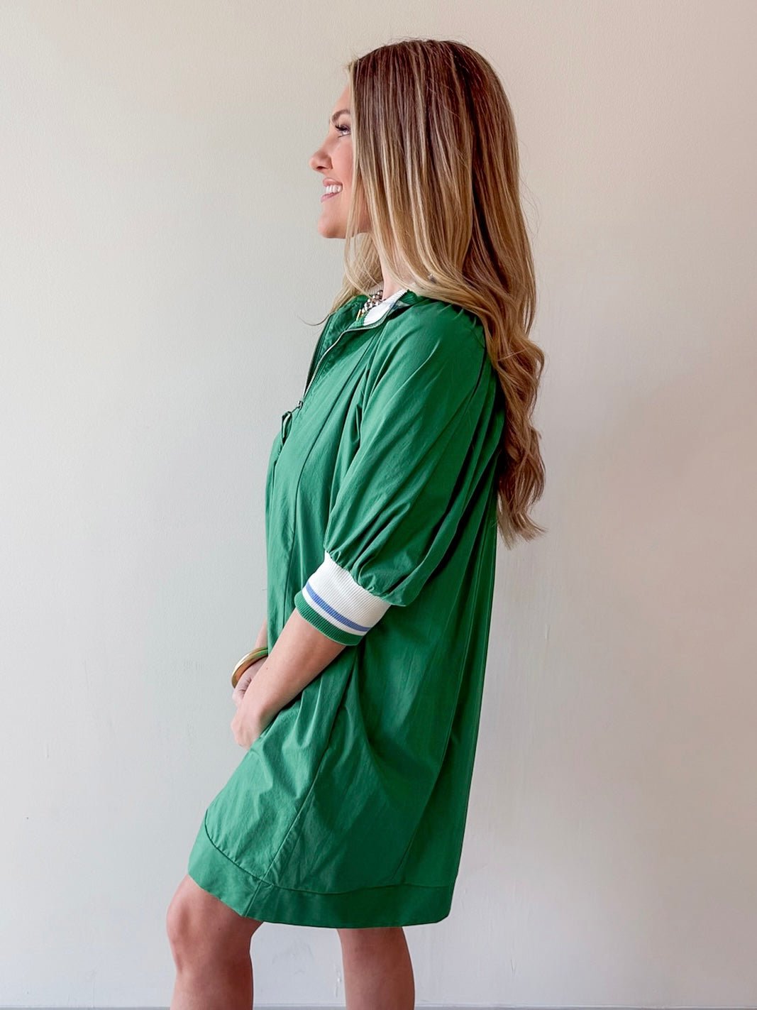 Half Zip Mini Dress - Green