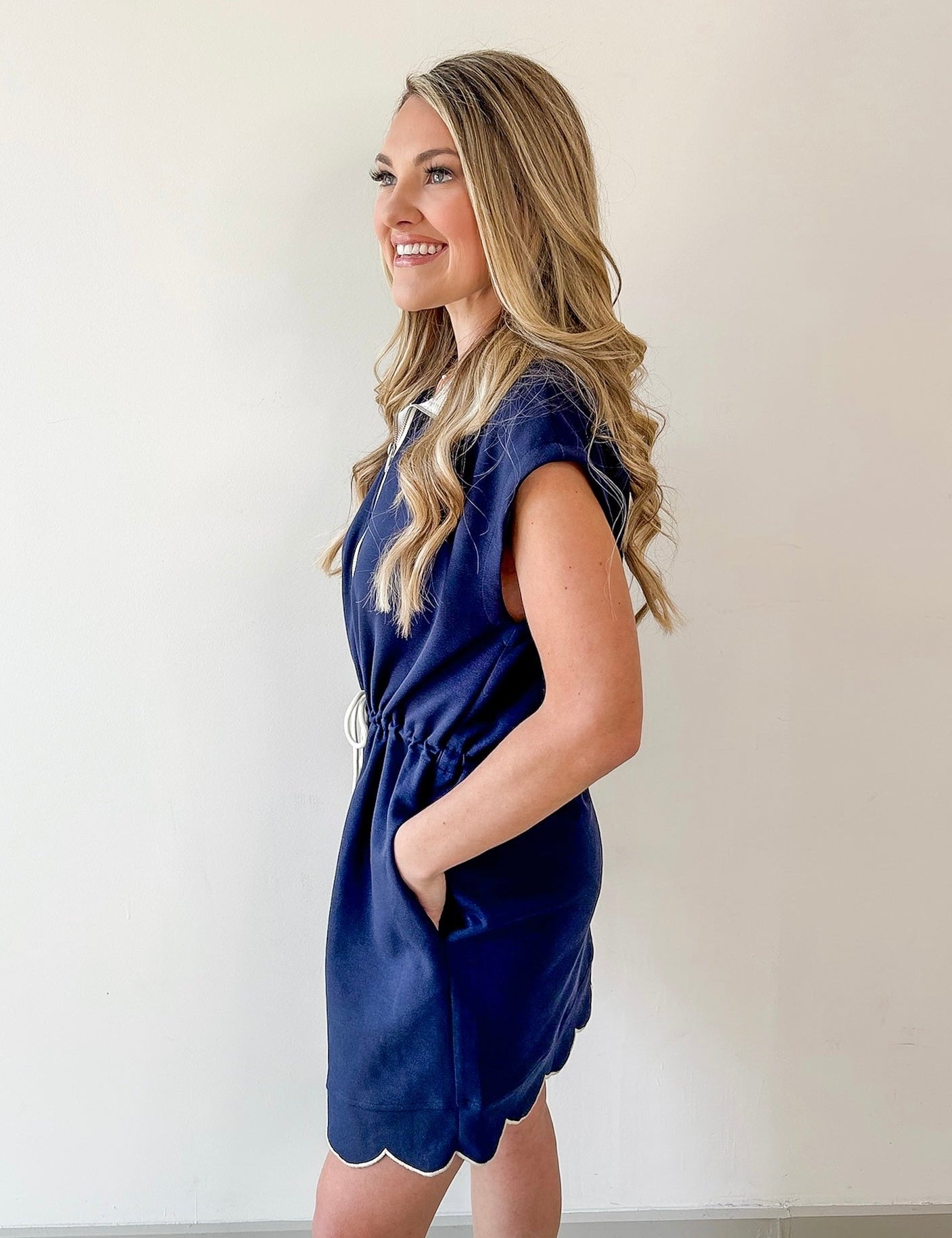 Half Zip Scuba Knit Dress - Navy