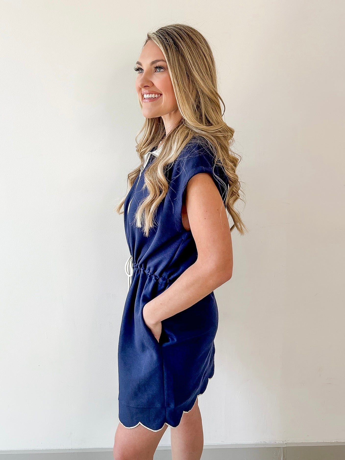 Half Zip Scuba Knit Dress - Navy