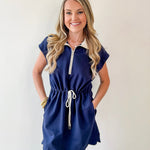 Half Zip Scuba Knit Dress - Navy