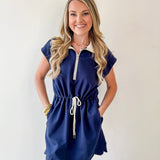 Half Zip Scuba Knit Dress - Navy