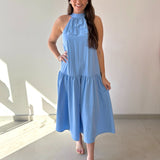 Halter Neck Midi Dress - Blue